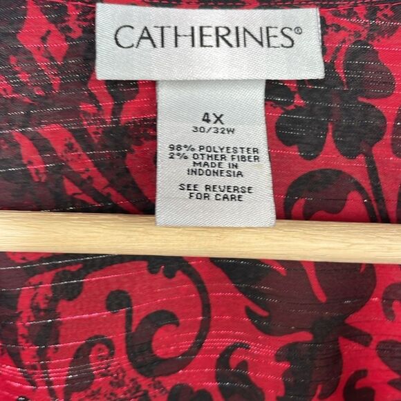 Catherines Red and Black Oversized Blouse pullover v neck sheer size 4X - Picture 5 of 12
